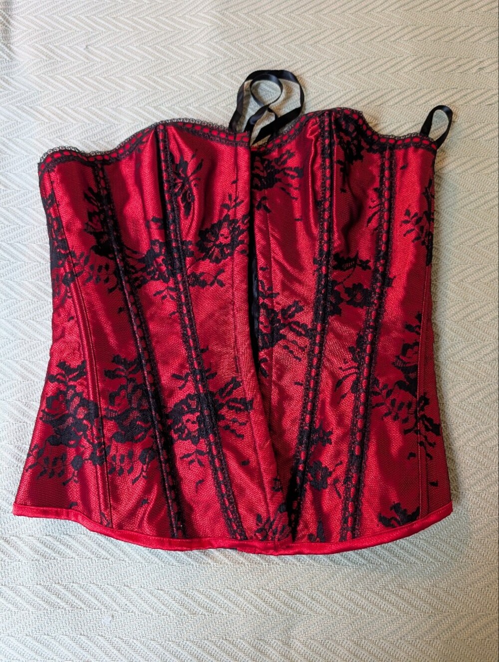 Adore Me Red And Black Embroidered Lace Corset Sz M NWOT